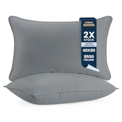 Obrázek Utopia Bedding polštář na hlavu (sada 2 ks), 40 x 80 cm spací polštář, prodyšný měkký (šedý)