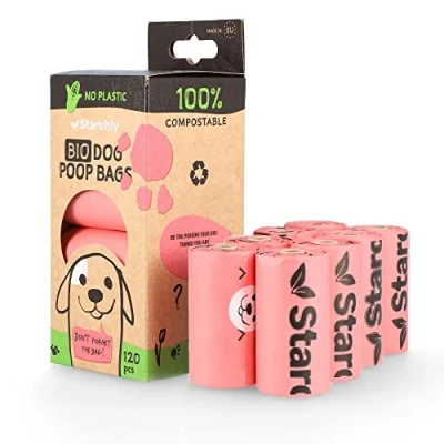 Obrázek Starchly Kotbeutel für Hunde Hundekotbeutel biologisch abbaubar Umweltfreundliche und kompostierbare 120 Beutel (8 Rollen à 15 Stück), Rosa