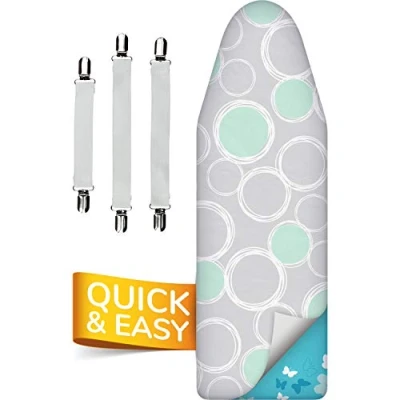 Obrázek Super Soft 5vrstvý potah na žehlicí prkno Turbo 140 x 40, vítěz srovnání, bavlněné polstrování ÖKOTEX, rychlejší s tepelným reflexem, 5 velikostí, EasyFit + upínač, vyrobeno v Evropě, XXL plocha 130