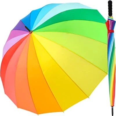 Obrázek iX brella deštník XXL Duha 129 cm sklolaminát, lehký, Pestrý, velký, měkká rukojeť, kvalitní XL s nápadným vzhledem a stabilním kulatým tvarem
