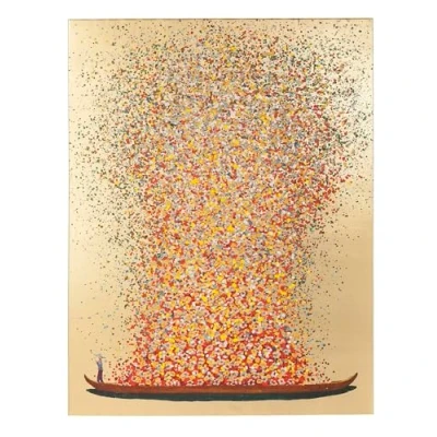 Obrázek Kare Design Bild Touched Flower Boat Gold/Rot, Gemälde, Pastellfarben, Asia Stil, buntes Wandbild, Canvas Leinwand, Massivholz Rahmen, handgemalte Details mit Acrylfarbe, Abstrakt, Modern, 100x80x4 cm
