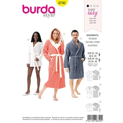 Obrázek Burda 6740 střih župan (dámský a pánský, vel. XS XL) Level 1 super easy