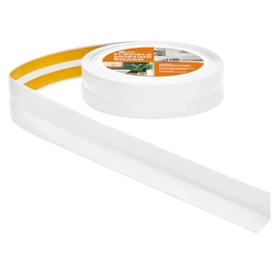 Obrázek Quest lišta s měkkými podstavci samolepicí 30 mm x překlápěcí lišta, zakončovací do kuchyně, koupelny těsnicí páska PVC, flexibilní, vodotěsná, dekorativní 5 metrů, bílá