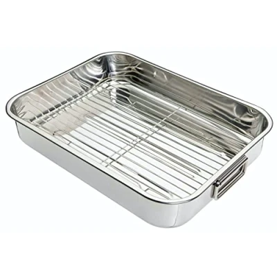 Obrázek KitchenCraft plech na pečení s rámem, z ušlechtilé oceli, velký, 43 x 31 cm, stříbrný