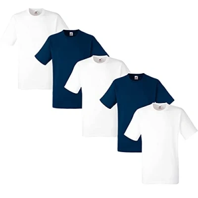 Obrázek Fruit of the Loom Pánské tričko 5dílné balení Heavy Cotton M L XL XXL 3XL různé sady barev, 3 bílá/2 námořnická modrá