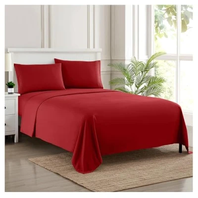 Obrázek California King Sheet Sets atmungsaktive Luxus Bettlaken mit vollelastischen und sicheren Eckgurten 1800 Supreme Collection Cal Deep Pocket Bettwäsche Set, King, Rot