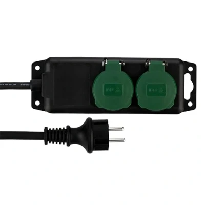Obrázek REV Zásuvková lišta vícenásobná zásuvka 2násobná IP44, ideální pro zahradu a terasu, kabel 1,4 m, max. 3680 W, černo zelená