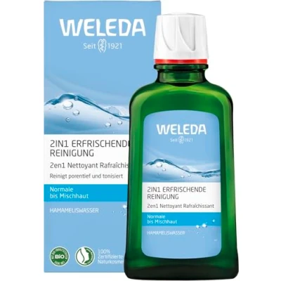 Obrázek WELEDA Bio 2v1 Osvěžující čištění, přírodní kosmetika pleťová voda a odstraňovač make upu pro hloubkové čištění péči o obličej, pokožku krk (1 x 100 ml)