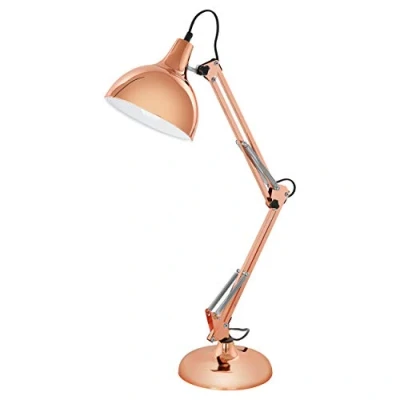 Obrázek EGLO Stolní lampa Borgillio, vintage na psací stůl v industriálním designu, noční stolek z kovu mědi, objímka E27, vč. vypínače
