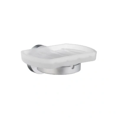 Obrázek SMEDBO Holder with Glass Soap Dish, Brushed Chrome HS342 miska na mýdlo, stříbrná/bílá, 5,2 x 10 17 cm