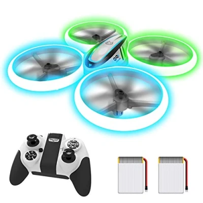 Obrázek AVIALOGIC Q9s dron pro děti s vysokými a bezhlavým režimem, RC kvadrokoptéra modrými zelenými světly 2 akumulátory, hračka začátečníky