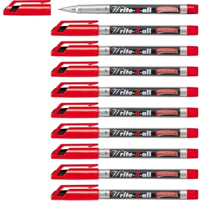 Obrázek Permanentní popisovač STABILO Write 4 all super jemný balení 10 ks červený