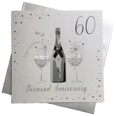 Obrázek WHITE COTTON CARDS groß Diamant Hochzeit Jahrestag, handgefertigt 60. Jahrestag Karte