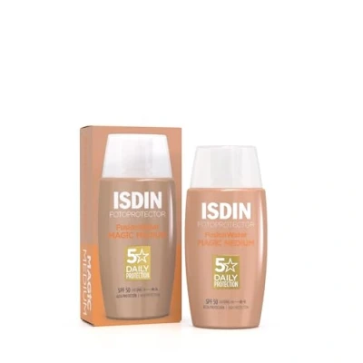 Obrázek ISDIN Fusion Water Magic Color Medium LSF 50, 50 ml, tónovaný denní opalovací krém na obličej, ultralehká textura