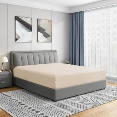 Obrázek Cathay Home Luxusní napínací prostěradlo odolné proti pomačkání a světlu, dvojitě kartáčované, ultra měkké z mikrovlákna, 35,6 cm, standardní kapesníčkové prostěradlo, krémové