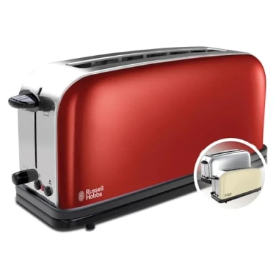 Obrázek Russell Hobbs Toustovač [dlouhý otvor na 2 plátky / 1 široký plátek chleba] Colours+ ušlechtilá ocel červená (extra široké štěrbiny tousty, vč. nástavce pečivo, 6 stupňů opečení + funkce