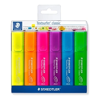 Obrázek STAEDTLER 364 P WP6 Textsurfer classic rainbow colours barevně tříděné, 6 kusů zvýrazňovačů v měkkém plastovém pouzdře
