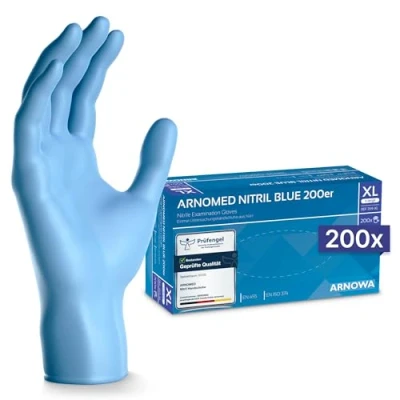 Obrázek 200x ARNOMED jednorázové rukavice modré, XL, nitrilové bez pudru, latexu, gumové na jedno použití, nitril,