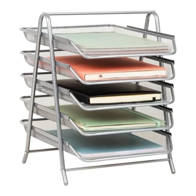 Obrázek Mind Reader 5 Tier Paper Tray, Desktop Organizér, File Storage, pracovní prostor, pracoviště, kancelář, kovová mřížka, 30 x 35 37 cm (D Š V), kov, stříbrná