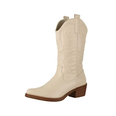 Obrázek Elara Dámské kovbojské kozačky Biker Boots Chunkyrayan, Beige Dallas