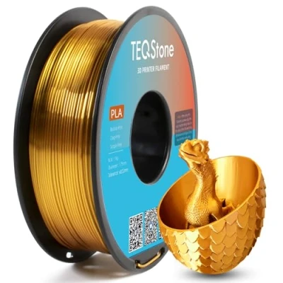 Obrázek TEQStone Silk PLA Filament 1,75 mm zlato 1 kg, vysoce lesklý povrch, čistě vinuté, rozměrová přesnost +/ 0,02 vakuové balení
