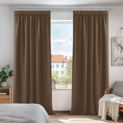 Obrázek Deconovo termo záclona, zatemňovací závěs s řasicí stuhou, ložnice, záclony, termoizolační ochrana proti chladu, záclona horku, 290 x 140 cm (výška, šířka), hnědá, sada 2 ks