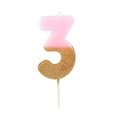Obrázek Talking Tables Premium Qualität Rosa Zahlenkerze Nummer 3 Drei Geburtstagskerze Geburtstag Tortenaufsatz Dekoration, Wachs, Glitzer, Höhe 8 cm funkelnd schön
