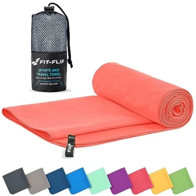Obrázek Fit Flip Ručník z mikrovlákna kompaktní ručníky ideální jako sportovní ručník, cestovní plážová osuška rychleschnoucí a lehká velká (1 x 40 80 cm, broskev)