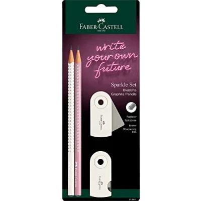 Obrázek FABER CASTELL 218482 Psací sada Sparkle, dvě tužky, stupeň tvrdosti B, s gumou a ořezávátkem, coconut milk