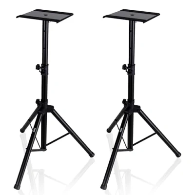 Obrázek Pyle stojan na reproduktory duální monitor, studio, výškově nastavitelný 86135 cm a skládací, stativ třech nožkách s kovovou základnou, protiskluzový stabilní, nosnost až