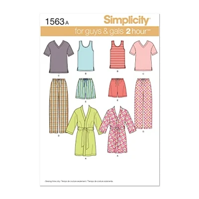 Obrázek Simplicity Simplcity střih 1563: Noční prádlo pro dámy A pány, velikost A, papír, bílé, (XS S M L XL)
