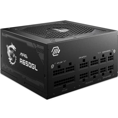 Obrázek MSI Síťový zdroj MAG A650GL, 650W, 80 Plus Gold, plně modulární, 120mm FDB ventilátor s dynamickými kuličkovými ložisky, Full Bridge LLC, černý plochý kabel 7 let záruka