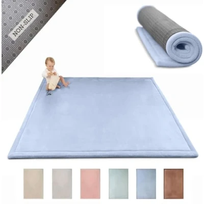 Obrázek Mrakoměkká hrací podložka Baby 200 x 150 2,5 cm, modrá koberec do dětského pokoje s vysoce kvalitní paměťovou pěnou rohož pro batolata protiskluzovou spodní stranou deka na lezení miminka,