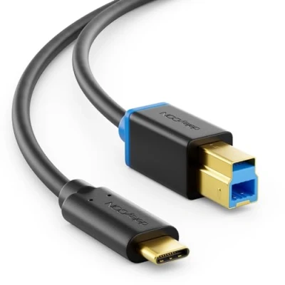 Obrázek deleyCON 3,0 m USB 3. 0 kabel tiskárny skenerový konektor typ 3.1 C na B 5 Gbit/s datový pro např. počítače externí pevný disk černý