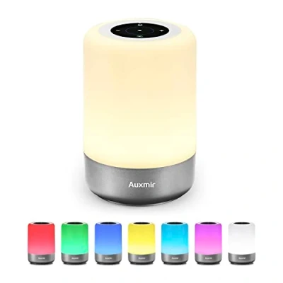 Obrázek Auxmir LED lampa na noční stolek dotyková stmívatelná, teplá bílá a RGB změna barvy, 8 barev 3 režimy, nabíjení přes USB, přenosná, funkce načasování, náladová světla do ložnice slavnostní