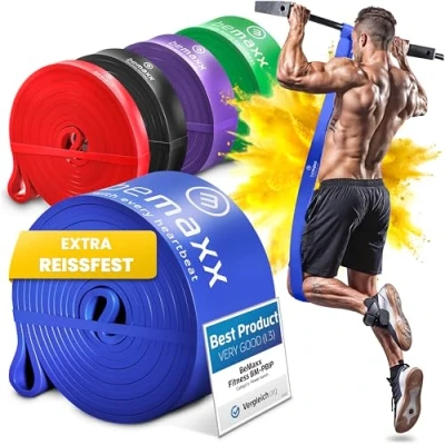 Obrázek Fitness pásy Pull Up Resistance, pás od firmy BeMaxx + tréninková příručka na shyby pomůcka pro shyby, pásek / rezistenční strečinkové