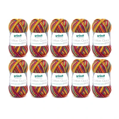 Obrázek Gründl Cotton Quick Print pletací příze / háčkovací (barevná ze 100% bavlny, certifikováno Öko Tex, 50 g 125 m, tloušťka jehlic: 3 4, 10 x g), Carneval Multicolor