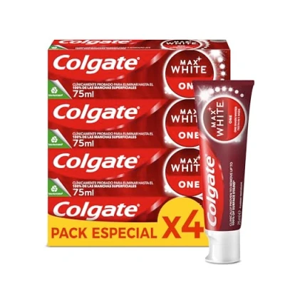 Obrázek Colgate Max White One Whitening Zahnpasta, 4 Stück x 75 ml, Zahnaufhellung, Zähne 1 Ton weißer in Woche, entfernt oberflächliche Flecken