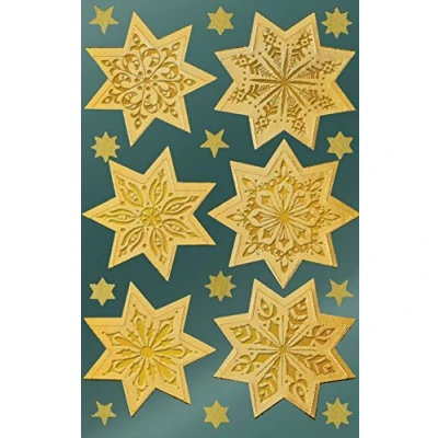 Obrázek AVERY Zweckform 36 nálepek vánoční hvězdy zlaté (Made in Germany, nálepky, lesklý papír, samolepicí dekorace na pohlednice, dárky, sáčky) 2 archy/vždy 18 s hvězdami, 52808