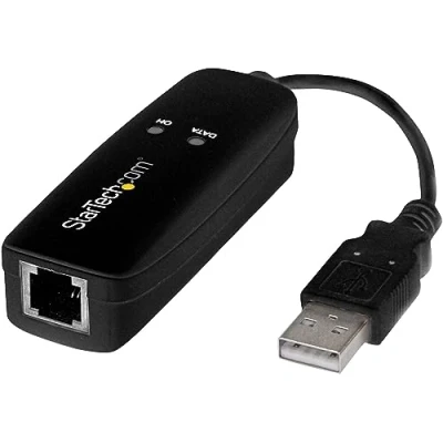 Obrázek StarTech.com USB 2.0 Faxmodem 56K Externes DialUp V.92 Modem/Dongle/Adapter Computer/Laptop auf Telefonbuchse Datenmodem Netzwerk Fax/CMR/POS (USB56KEMH2)