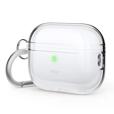 Obrázek elago Clear Case pouzdro kompatibilní s Apple AirPods Pro 2. Generace ochranné přívěskem na klíče, nárazuvzdorné, včetně gelového pásku, bezdrátové nabíjení, snižuje žloutnutí
