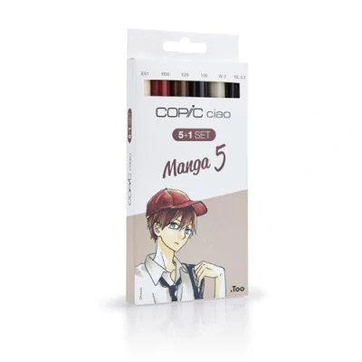Obrázek COPIC Ciao Marker 5+1 sada &quot;Manga 5&quot;, 5 univerzálních layoutmarker se středně širokým a štětcovým hrotem, vč. 1 multiliner 0,3 mm