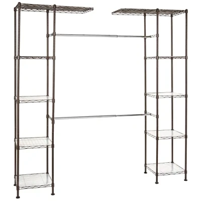 Obrázek Amazon Basics Výsuvná otevřená šatní skříň s 10 výškově nastavitelnými vkládacími policemi maximální hmotnost 521 kg, bronz