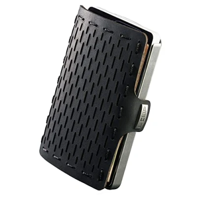 Obrázek I CLIP Originální Slim Wallet hladká kůže a ražení otvorů, stříbrná/černá, S přihrádkou na mince