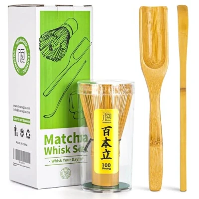 Obrázek TEANAGOO Matcha sada smeták příslušenství Whisk, tradiční lopatka (chashaku), čajová lžička, držák na šlehačku, I5, perfektní pro přípravu šálku matcha.