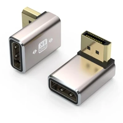 Obrázek VMOJO 2dílné balení Displayport Adapter, slitinové pouzdro 8K UHD HDR (DP) 1,4 90 stupňů nahoru zahnutý konektor na zdířku Extender prodlužovací konvertor 8K@60Hz/4K@144Hz