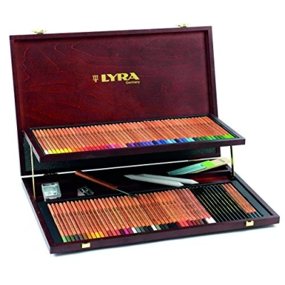 Obrázek LYRA 2004200 Rembrandt Polycolor, dřevěný kufřík s 68 pastelkami různé speciální tužky a příslušenství, barvy