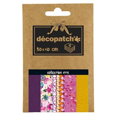 Obrázek Decopatch Décopatch DP005O balení decopocket s 5 papírovými archy (30 x 40 cm) (složené, 13 9,5 cm, praktické pro přepravu a snadné použití) 1 barevně tříděné