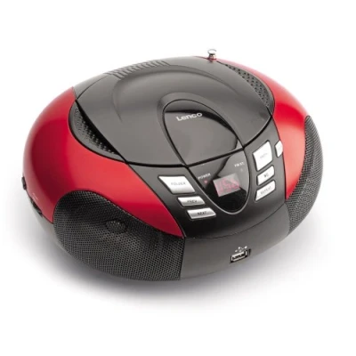 Obrázek Lenco SCD 37 CD přehrávač pro děti rádio stereo zařízení Boombox UKW radiotuner USB přípojka MP3 2 x 1,5 W RMS výkon napájení ze sítě a baterie červený