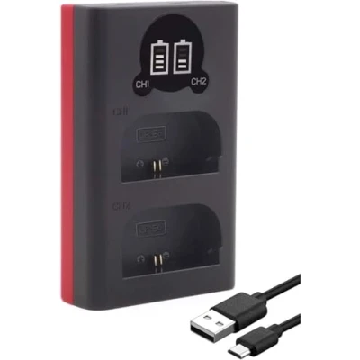 Obrázek Baxxtar 18602 LP E6NH E6N E6 Nabíječka akumulátorů/Mini Dual LCD/napájení přes USB C nebo Micro